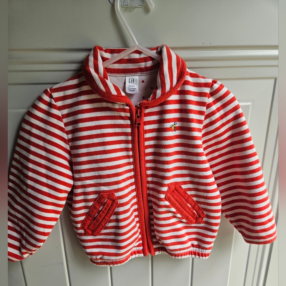 Baby Gap Striped Zip-Up Jacket 12–18M Bee Embroidery Unisex